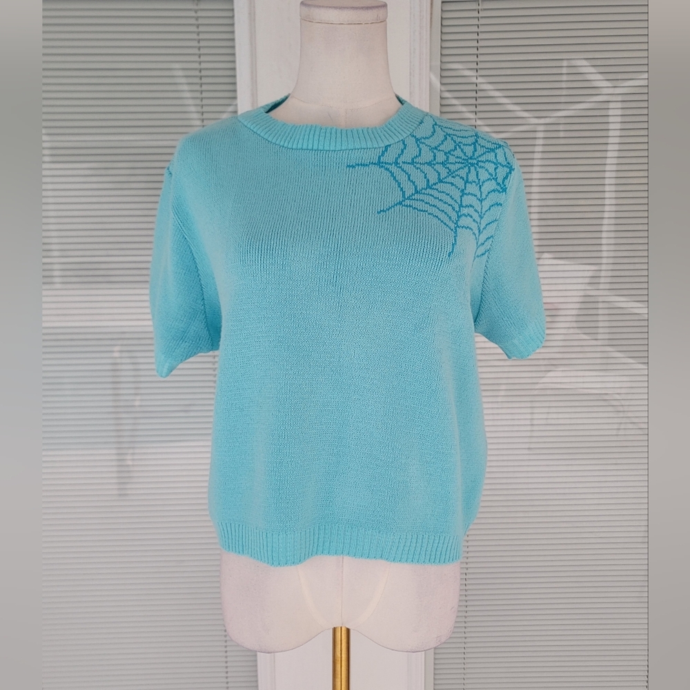 Miss Fortune UK Bobbie Blue Spiderweb Jumper Retro Sweater